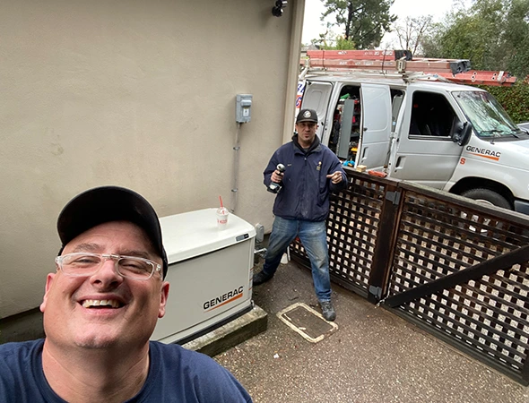 Our skilled technician completing a professional backup power generator setup in San Mateo.