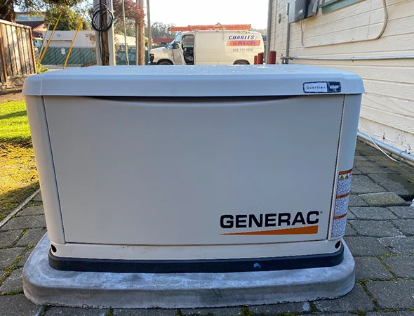 A close-up of a high-quality Generac system completed as part of a whole home generator installation.