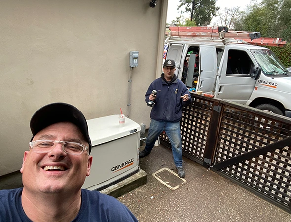 Helping an Atherton family, our crew finalizes a whole-home generator maintenance visit.