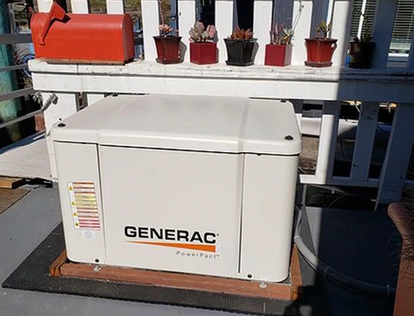 A close-up of a professional dual-fuel generator setup recently completed for a Menlo Park property.