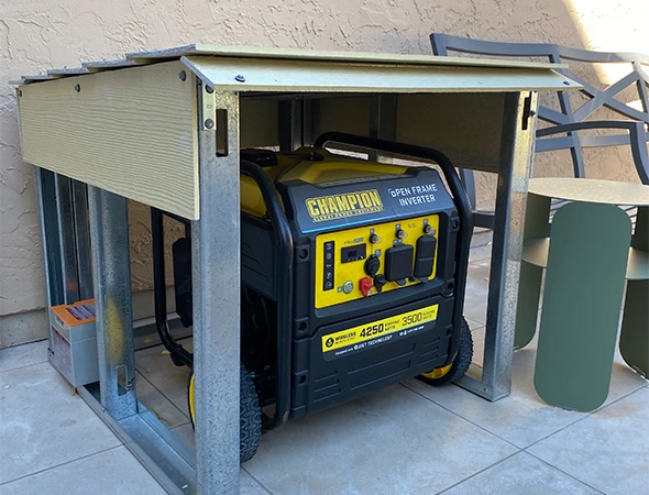 Our team in Portola Valley uses a sturdy outdoor cover to protect this residential backup unit.