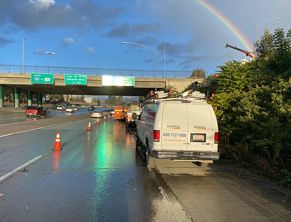 Driving through San Carlos on a rainy day to reach a home for a whole-house unit check.